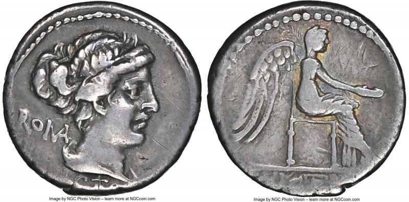 M. Porcius Cato (ca. 47-46 BC). AR denarius (17mm, 3.77 gm, 12h). NGC VF 4/5 - 2...