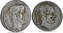 Q. Servilius Caepio (M. Junius) Brutus, as Moneyer (54 BC). AR denarius (18mm, 4.25 gm, 7h). NGC XF 5/5 - 3/5, scratches. Rome. BRVTVS, bare head of L...