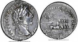 Augustus (27 BC-AD 14). AR denarius (18mm, 3.73 gm, 4h). NGC XF 3/5 - 4/5. Lugdunum, AD 13-14. CAESAR AVGVSTVS-DIVI F PATER PATRIAE, laureate head of ...