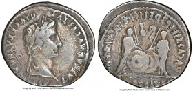 Augustus (27 BC-AD 14). AR denarius (21mm, 3.63 gm, 11h). NGC Fine 4/5 - 3/5, edge bend. Lugdunum, 2 BC-AD 4. CAESAR AVGVSTVS-DIVI F PATER PATRIAE, la...