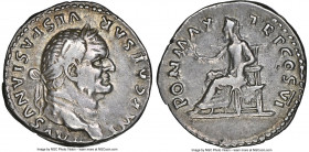 Vespasian (AD 69-79). AR denarius (19mm, 3.53 gm, 7h). NGC VF 5/5 - 4/5. Rome, AD 75. IMP CAESAR VESPASIANVS AVG, laureate head of Vespasian right / P...