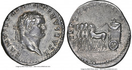 Titus (AD 79-81). AR denarius (18mm, 3.58 gm, 4h). NGC XF 4/5 - 5/5. Rome, 1 January-24 June AD 79. T CAESAR IMP VESPASIANVS, laureate head of Titus r...