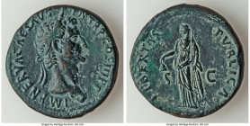 Nerva (AD 96-98). AE sestertius (34mm, 29.40 gm, 6h). VF, altered surface. Rome, AD 97. IMP NERVA CAES AVG-P M TR P COS III P P, laureate head of Nerv...