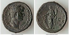 Hadrian (AD 117-138). AE sestertius (32mm, 26.20 gm, 6h). XF, tooled. Rome, AD 137-138. HADRIANVS AVG COS III P P, laureate head of Hadrian right, dra...