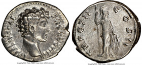 Marcus Aurelius, as Caesar (AD 161-180). AR denarius (19mm, 1h). NGC VF, brushed, scratched. Rome, AD 148-149. AVRELIVS CAE-SAR AVG PII F, bare head o...