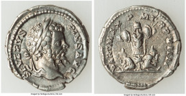 Septimius Severus (AD 193-211). AR denarius (19mm, 3.41 gm, 12h). VF. Rome, AD 201. SEVERVS-PIVS AVG, laureate head of Septimius Severus right / PART ...