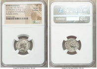 Caracalla (AD 198-217). AR denarius (18mm, 2.97 gm, 1h). NGC XF 5/5 - 5/5. Rome, AD 210. ANTONINVS PIVS AVG, laureate head of Caracalla right / PONTIF...