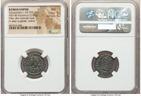 Constantine I the Great (AD 307-337). AE3 or BI nummus (19mm, 3.05 gm, 1h). NGC AU 5/5 - 4/5. Trier, 2nd officina, AD 322-323. CONSTAN-TINVS AVG, laur...