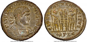 Constantius II, as Caesar (AD 337-361). AE3 or BI nummus (17mm, 7h). NGC MS. Lugdunum, 1st officina, AD 333-334. FL IVL CONSTANTIVS NOB C, laureate, c...