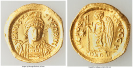 Anastasius I (AD 491-518). AV solidus (20mm, 4.30 gm, 5h). Choice VF, wavy flan, marks, clipped. Constantinople, 8th officina. D N ANASTA-SIVS PP AVG,...