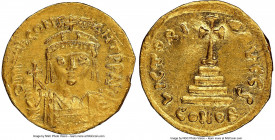 Tiberius II Constantine (AD 578-582). AV solidus (20mm, 5h). NGC AU, crimped, clipped, graffiti. Constantinople, 6th officina, AD 579-582. d m TIb CON...