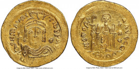 Maurice Tiberius (AD 582-602). AV light-weight solidus of 23 siliquae (22mm, 4.23 gm, 6h). NGC MS 5/5 - 4/5. Constantinople, 9th officina, AD 583/4-60...