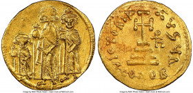 Heraclius (AD 610-641), with Heraclius Constantine and Heraclonas. AV solidus (21mm, 4.44 gm, 6h). NGC MS 3/5 - 3/5, edge cut. Constantinople, 4th off...