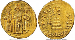 Heraclius (AD 610-641), with Heraclius Constantine and Heraclonas. AV solidus (20mm, 4.47 gm, 6h). NGC MS 4/5 - 3/5. Constantinople, 2nd officina, ca....