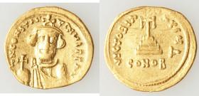 Constans II Pogonatus (AD 641-668). AV solidus (22mm, 4.30 gm, 6h). Choice Fine, graffiti, edge scuff, clipped. Constantinople, 4th officina. d N CONS...