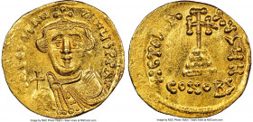 Constans II Pogonatus (AD 641-668). AV solidus (19mm, 4.43 gm, 6h). NGC MS 4/5 - 4/5. Constantinople, 8th officina. d N CONStAN-tINЧS P P AV, bust of ...