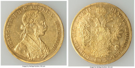 Franz Joseph I gold 4 Ducat 1911 UNC (Cleaned), KM2276. A highly collectible example of the issue which finds itself much scarcer than its 1915 Restri...
