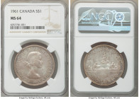 Elizabeth II Dollar 1961 MS64 NGC, Royal Canadian mint, KM54. A beautiful near-gem survivor with pleasing lavender tones and an abundance of original ...
