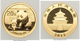 People's Republic 6-Piece Uncertified gold & silver Panda Set 2012, 1) gold 20 Yuan, KM2028. AGW 0.0498 oz 2) gold 50 Yuan, KM2027. AGW 0.0999 oz 3) g...