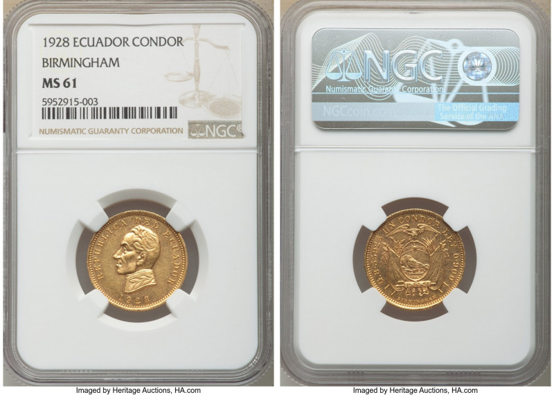 Republic gold Condor 1928 MS61 NGC, Birmingham mint, KM74. An especially collect...