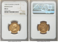 Republic gold Condor 1928 MS61 NGC, Birmingham mint, KM74. An especially collectible gold type of Ecuador displaying boldly embossed details an light ...
