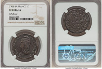 Republic 2 Decimes L'An 4 (1795/1796)-A XF Details (Tooled) NGC, KM638.1. A pleasing, chocolate-brown specimen with only minor tooling among lightly h...