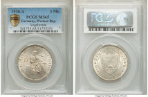 Weimar Republic "Vogelweide" 3 Mark 1930-A MS65 PCGS, Berlin mint, KM69. Highly collectible in this appreciable Gem Mint State designation, laden with...