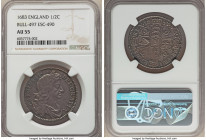 Charles II 1/2 Crown 1683 AU55 NGC, KM438.1, S-3367, ESC-497 (prev. ESC-490). QVINTO edge. Richly decorated in a gunmetal-gray patina with underlying ...