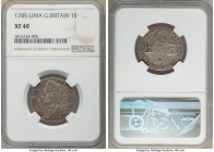 George II "Lima" Shilling 1745 XF40 NGC, KM583.2. A handsome, mid-grade offering from this sought-after Lima emission imbued with an allover pewter pa...