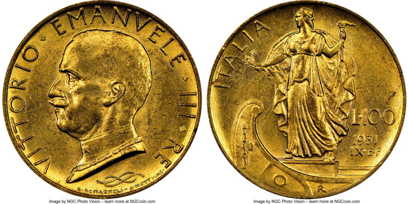 Vittorio Emanuele III gold 100 Lire Anno IX (1931)-R MS62 NGC, Rome mint, KM72. ...