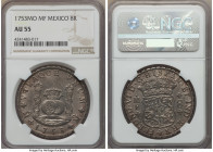 Ferdinand VI 8 Reales 1753 Mo-MF AU55 NGC, Mexico City mint, KM104.1. An unusually choice Pillar Dollar with only a touch of wear and all details appe...