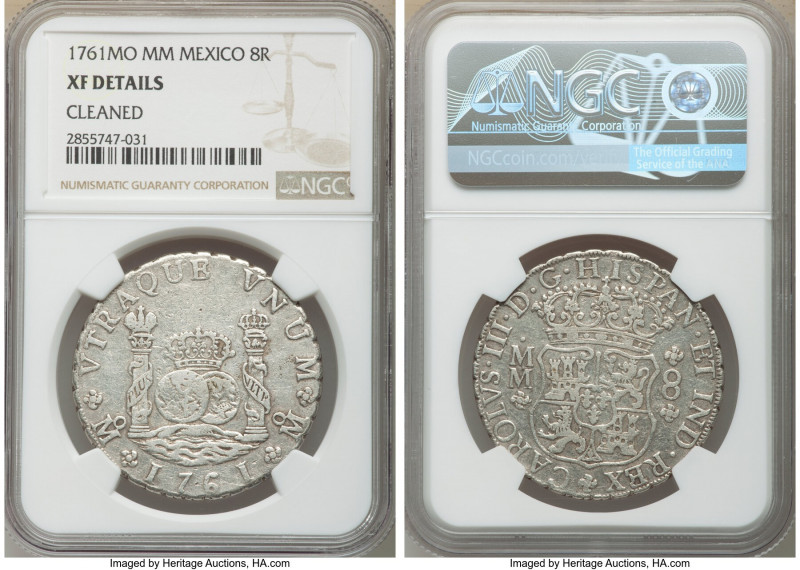 Charles III 8 Reales 1761 Mo-MM XF Details (Cleaned) NGC, Mexico City mint, KM10...