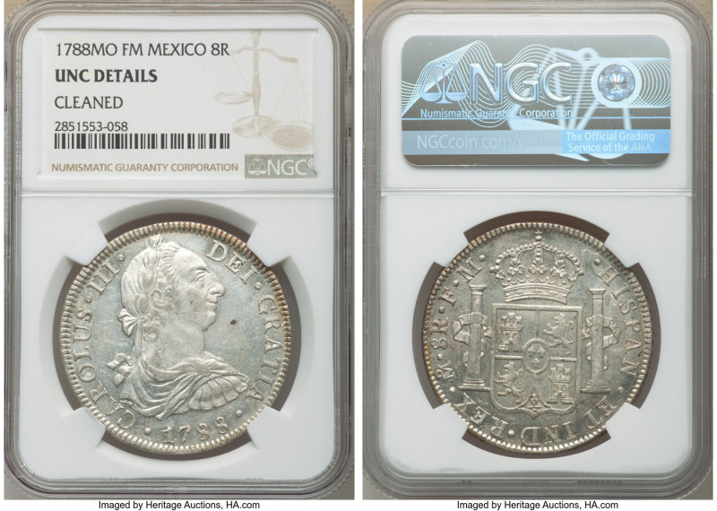 Charles III 8 Reales 1788 Mo-FM UNC Details (Cleaned) NGC, Mexico City mint, KM1...