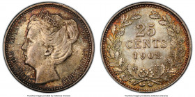 Wilhelmina 25 Cents 1903 MS64 PCGS, KM120.2. A breathtakingly original example of this near-Gem Mint State Dutch minor.

HID09801242017

© 2020 He...