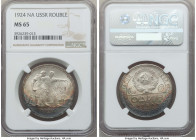 USSR Rouble 1924-ПЛ MS65 NGC, Leningrad mint, KM-Y90.1. A nice, dark iridescent tone saturates the lower portion of the coin, producing a very pleasin...