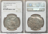 Zurich. Canton "City View" Taler 1753 AU58 NGC, KM143.4, Dav-1791. Gently circulated, with consequently clear designs and a pleasing argent color to t...