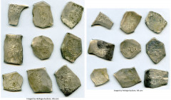 9-Piece Lot of Uncertified Assorted Cob Reales ND Fine, Unattributed lot of Cob 4 and 8 Reales. Sizes range from 30-36mm. Weights range from 13.08-26....