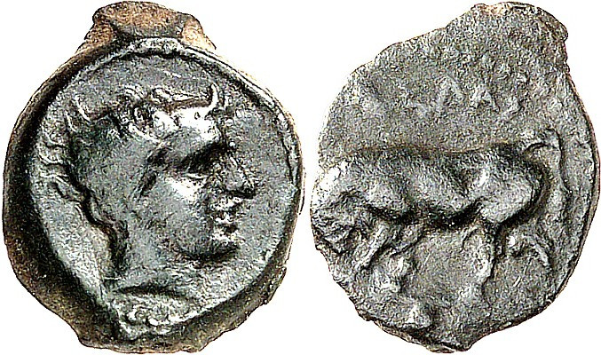 SIZILIEN. 
GELA (Gela). 
AE-16/17mm (420/405 v.Chr.) 1,33g. Kopf des jugendlic...