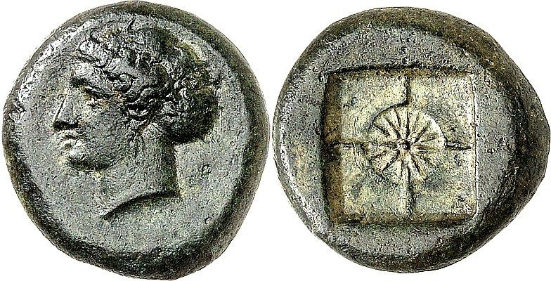SIZILIEN. 
SYRAKUS (Siracusa). 
AE-Tetras 16mm (um 405 v.Chr.) 5,06g. Kopf der...
