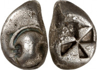 BOIOTIEN. 
TANAGRA. Drachme (600-480 v.Chr.) 5,41g. Boiotischer Schild, in linker Aussparung T / Windmühlenförmiges Incusum. SNG Cop.&nbsp; 217, ANS ...