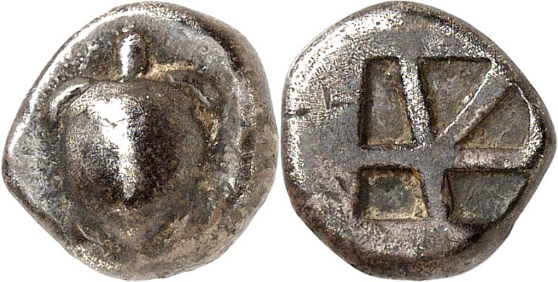 AIGINA. 
Triobolon (1/4 Stater) (550/480 v.Chr.) 2,92g. Seeschildkröte / 5-gete...