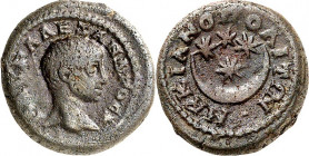 MOESIEN. 
MARKIANOPOLIS (Reka Devnia). 
Severus Alexander 222-235. AE-Assarion 17mm (221/222) 2,78g. als Caesar unter Elagabal. Jugendlicher Kopf n....