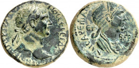 KILIKIEN. 
ANAZARBOS (Anavarza). 
Traianus (mit Plotina). AE-Triassarion 28mm (J.132 = 113/ 4) 19,94g. Belorbeerter Kopf Trajan n.r. TPAIANOC C EGER...