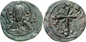 BYZANZ. 
NIKEPHOROS III. Botaneiates 1078-1081. Anonymer AE-Follis 23mm 3,08g, Konstantinopel. Christusbüste mit Nimbus mit drei mal einem Kleinod un...