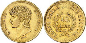 ITALIEN. 
NEAPEL. 
Joachim Murat 1808-15. GOLD 40 Lire 1813 Kopf n.l./ Wert im Kranz, kleine Schrift. F. 859, Schl. 358. K.M.266. 

Rd. just. ss