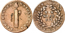 ITALIEN. 
NEAPEL & SIZILIEN. 
Republik 1799. Cu- 6 Carlini An 7 (1799) Fasces / 3 Z. Wert. K -M 228. . 

s-ss