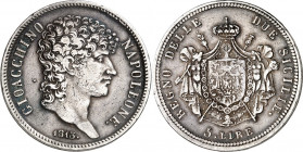ITALIEN. 
NEAPEL & SIZILIEN. 
Joachim Murat 1808-1815. 5 Lire 1813 Kopf n.r./ Wappen a- gekr. Mantel. KM 259. . 

ss