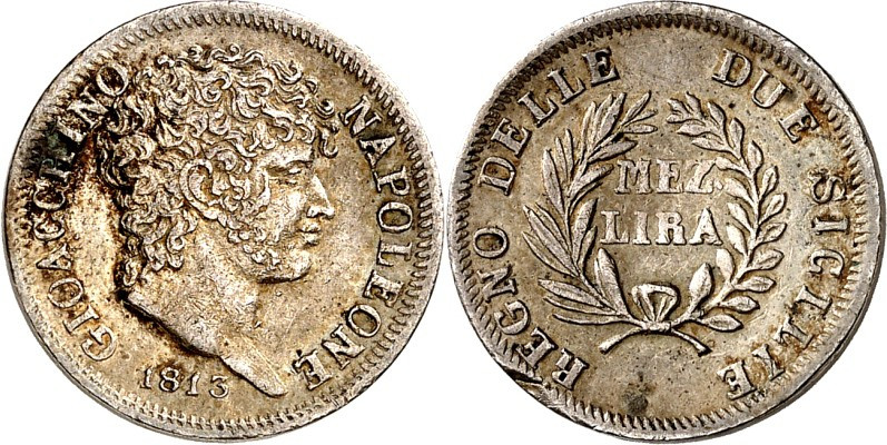 ITALIEN. 
NEAPEL & SIZILIEN. 
Joachim Murat 1808-1815. Mezza Lira ( 1/2 L.) 18...