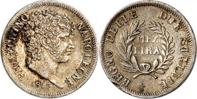 ITALIEN. 
NEAPEL & SIZILIEN. 
Joachim Murat 1808-1815. Mezza Lira ( 1/2 L.) 1813. KM 263. . 

kl. Rf.,vz-
