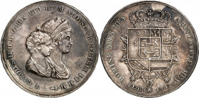 ITALIEN. 
TOSKANA. 
Carlo Lodovico di Borbone & Maria Luigia 1803-1807. 1 1/2 Francescone- 10 Lire 1807 Pisa. Beider drap. Brb. nebeneinander n.r. /...
